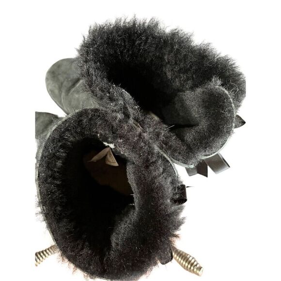 UGG Bailey Bow II Sheepskin Black Suede Winter Boots Women’s Size 6 Girls 5 - Picture 10 of 11
